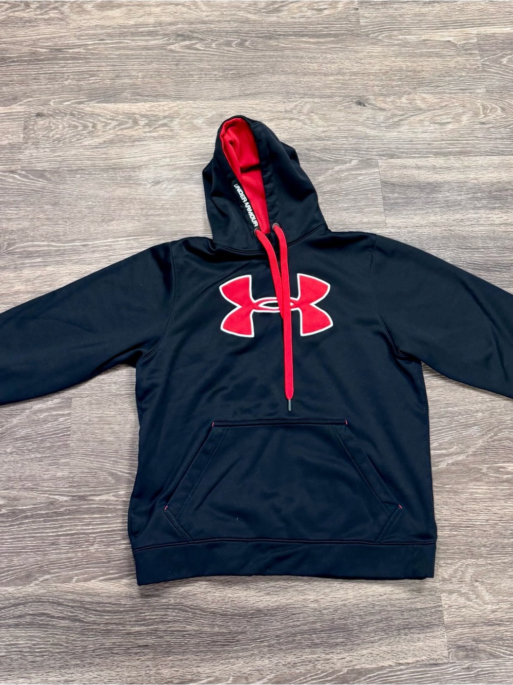 Under Armour Black Red Big Logo Fleece Hoodie Mens Medium Loose Fit